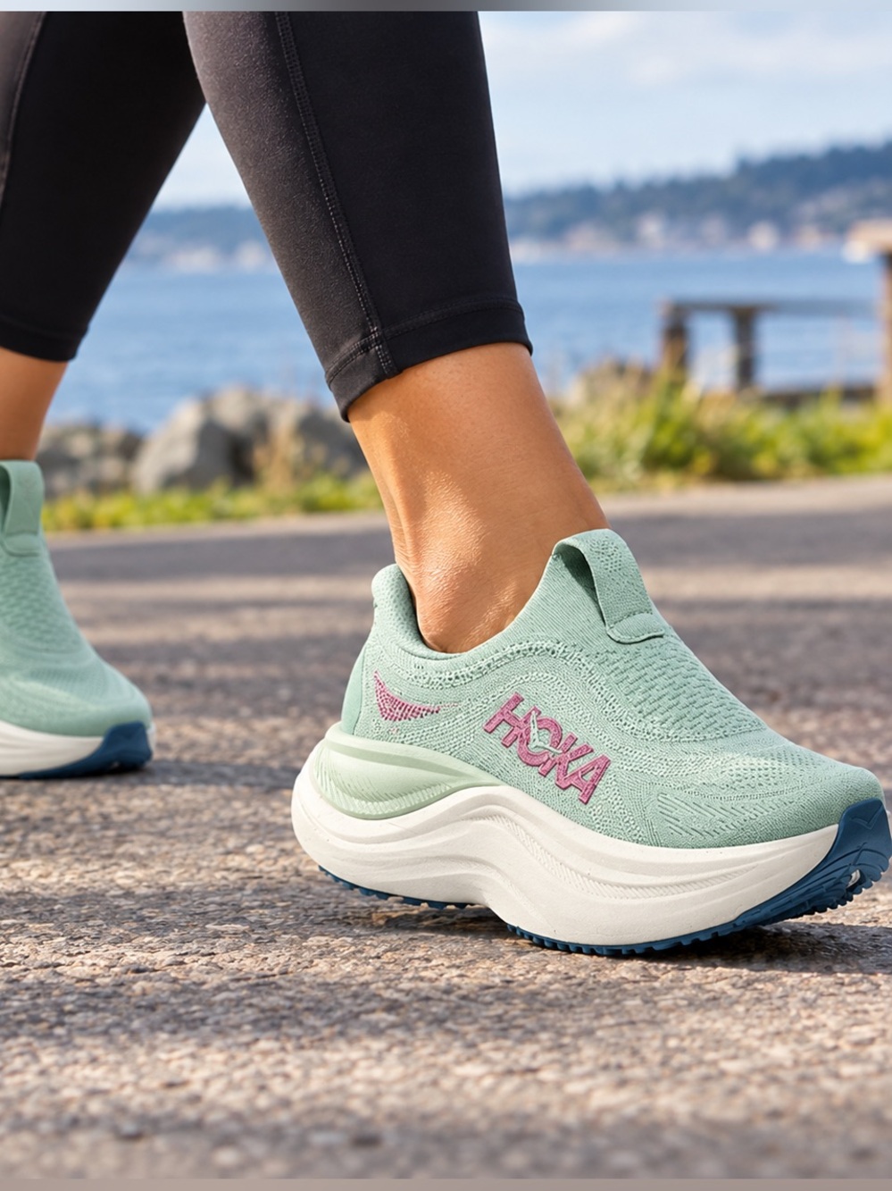 Hoka One Skyward Laceless Jadeite Sea Glass Sneakers